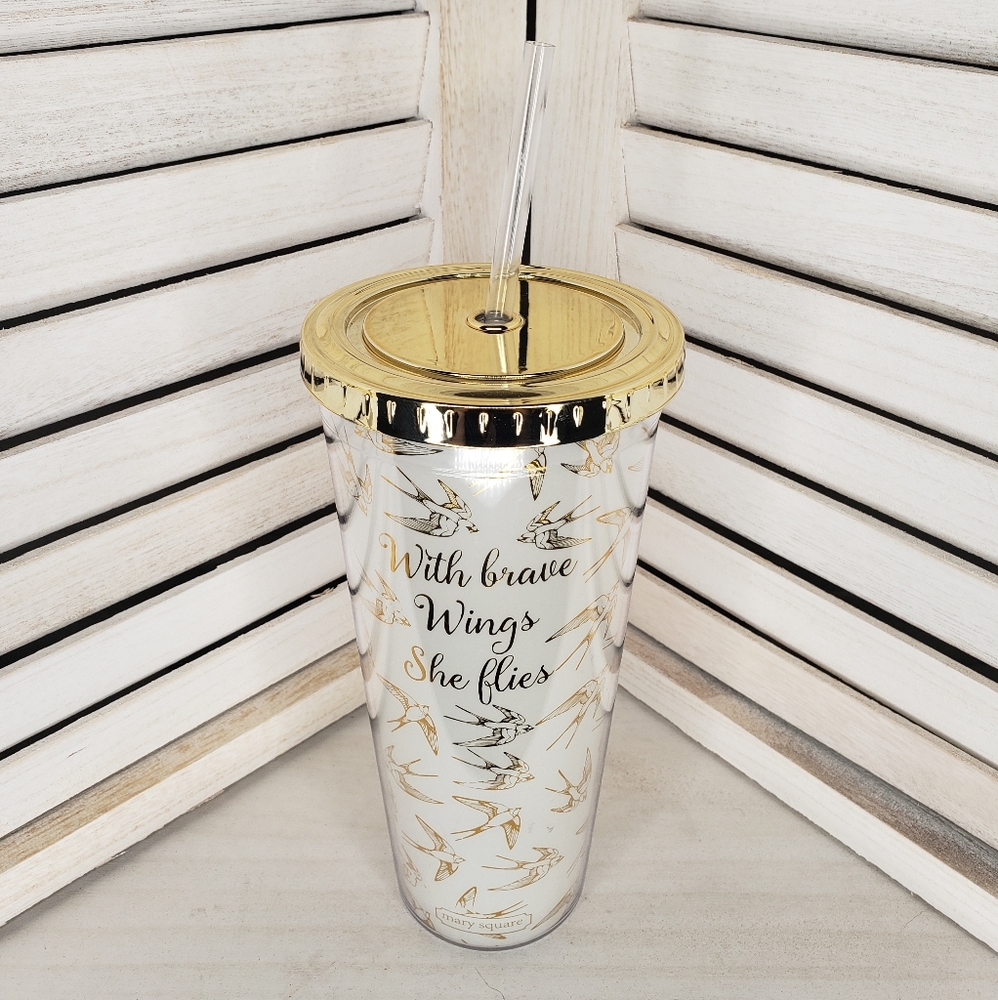 Mary's Square BPA Free Tumbler in White & Gold